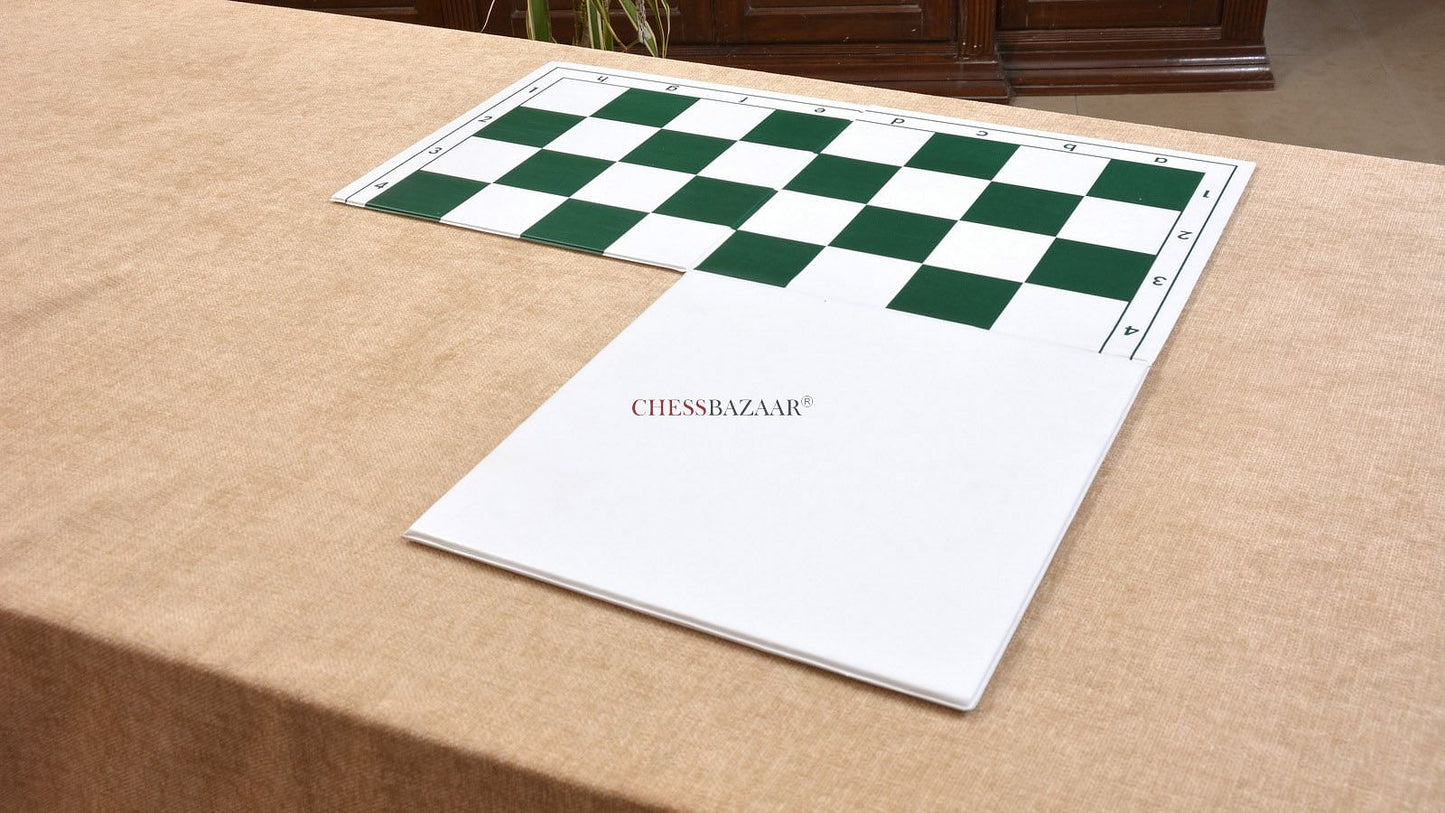 Double Folding Tournament PVC Chess Board with Algebraic Notation in Green & White Color 20" - 55 mm