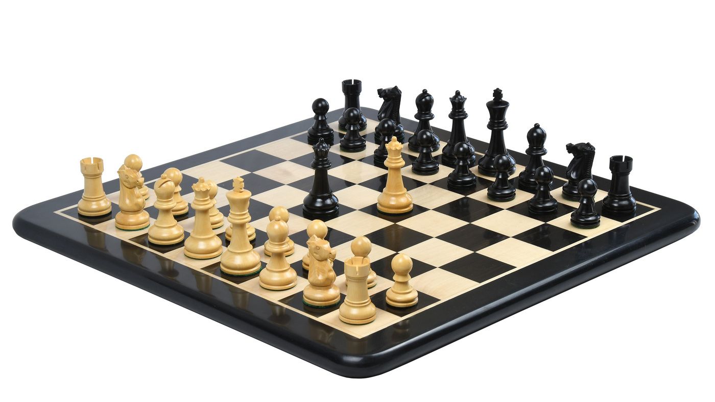 Combo of The Ultimate Series Staunton Chess Pieces Only in Ebonized / Boxwood - 3.75" King with Ebony Wooden Chess Board