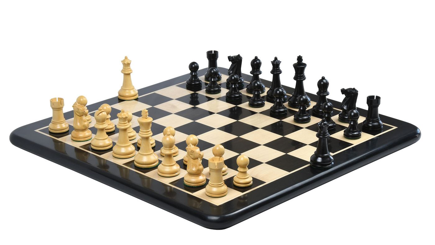 Combo of The Ultimate Series Staunton Chess Pieces Only in Ebonized / Boxwood - 3.75" King with Ebony Wooden Chess Board