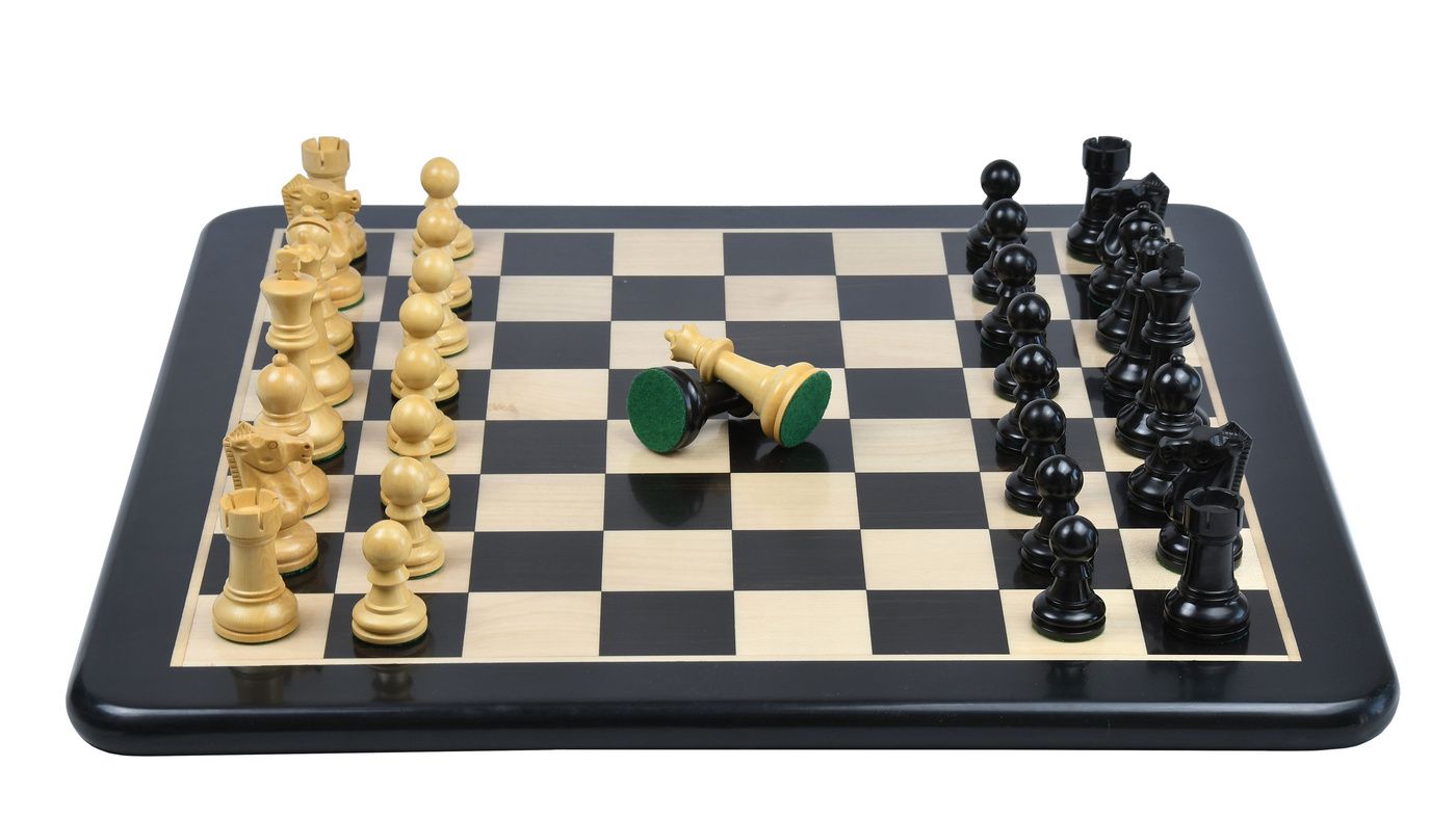 Combo of The Ultimate Series Staunton Chess Pieces Only in Ebonized / Boxwood - 3.75" King with Ebony Wooden Chess Board