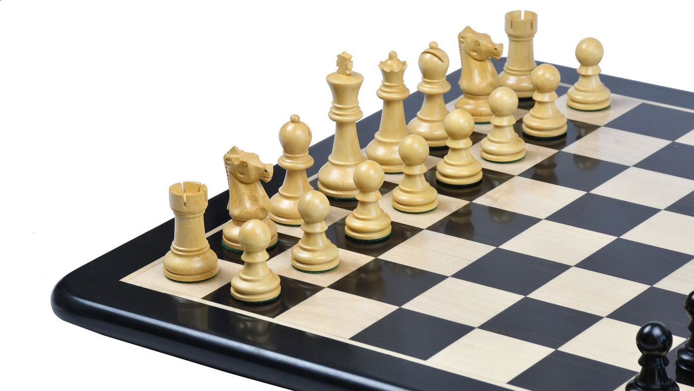 Combo of The Ultimate Series Staunton Chess Pieces Only in Ebonized / Boxwood - 3.75" King with Ebony Wooden Chess Board