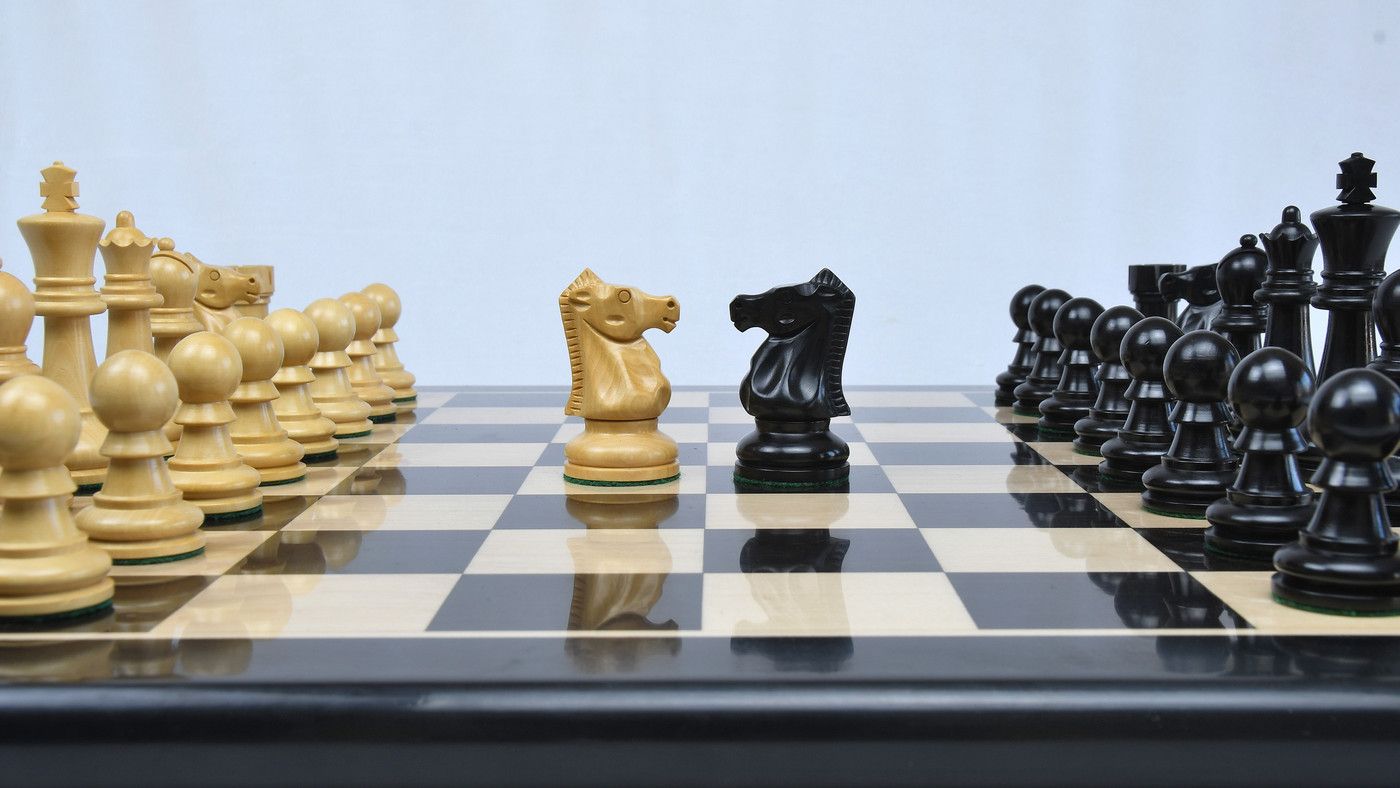 Combo of The Ultimate Series Staunton Chess Pieces Only in Ebonized / Boxwood - 3.75" King with Ebony Wooden Chess Board