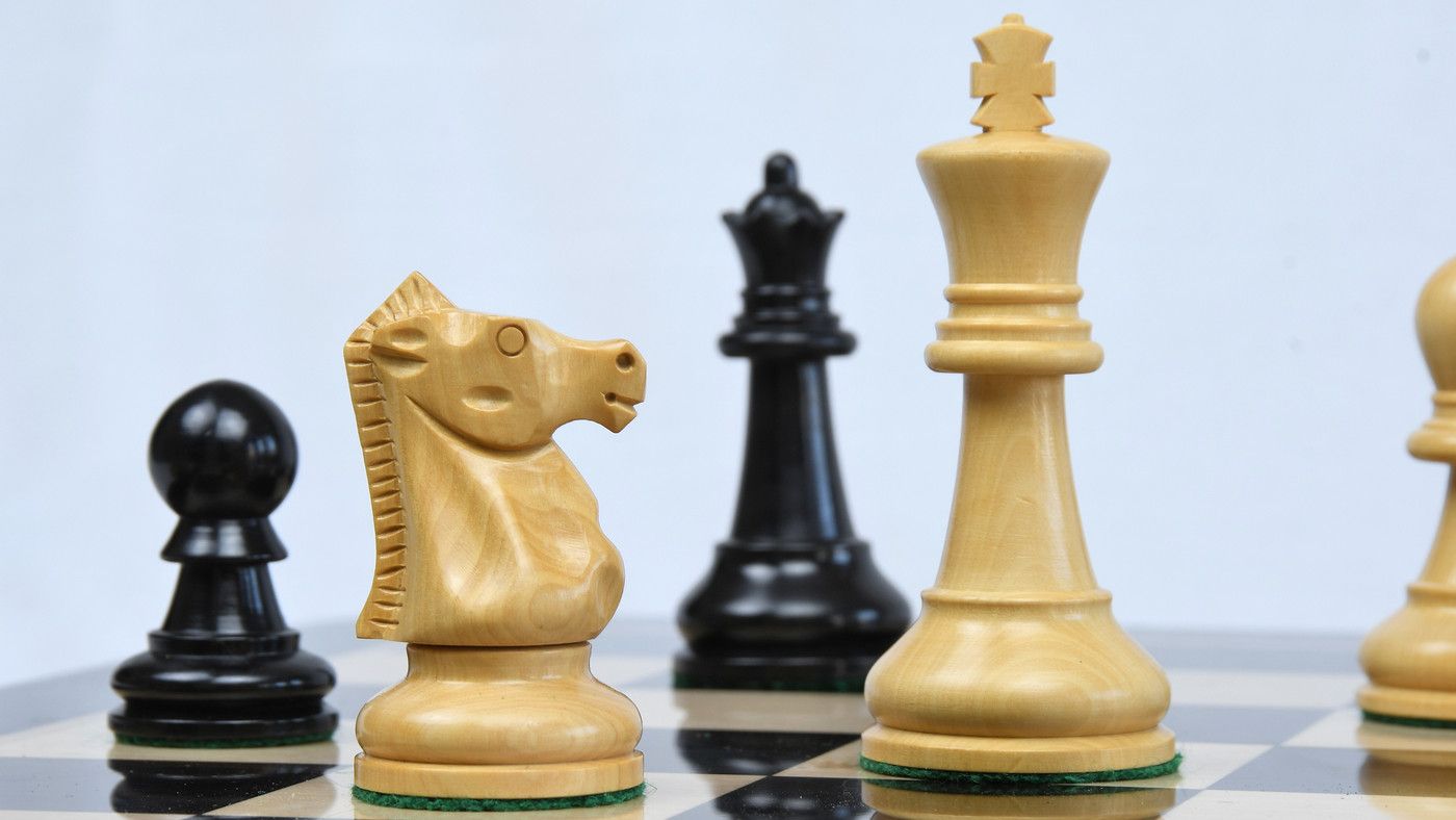Combo of The Ultimate Series Staunton Chess Pieces Only in Ebonized / Boxwood - 3.75" King with Ebony Wooden Chess Board