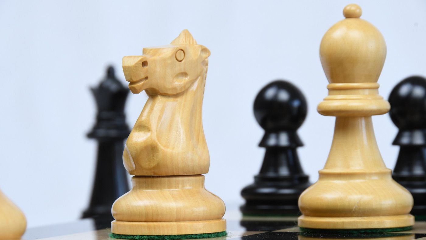 Combo of The Ultimate Series Staunton Chess Pieces Only in Ebonized / Boxwood - 3.75" King with Ebony Wooden Chess Board