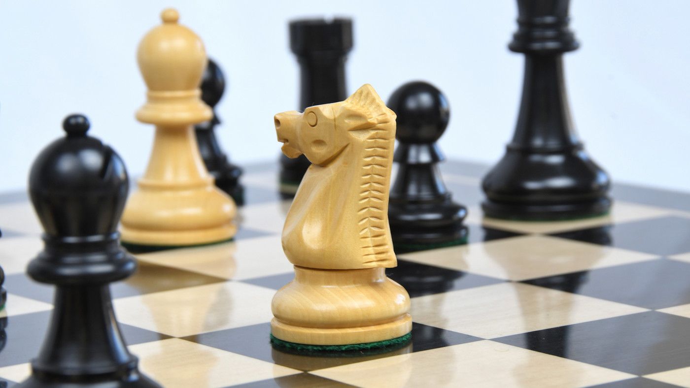 Combo of The Ultimate Series Staunton Chess Pieces Only in Ebonized / Boxwood - 3.75" King with Ebony Wooden Chess Board