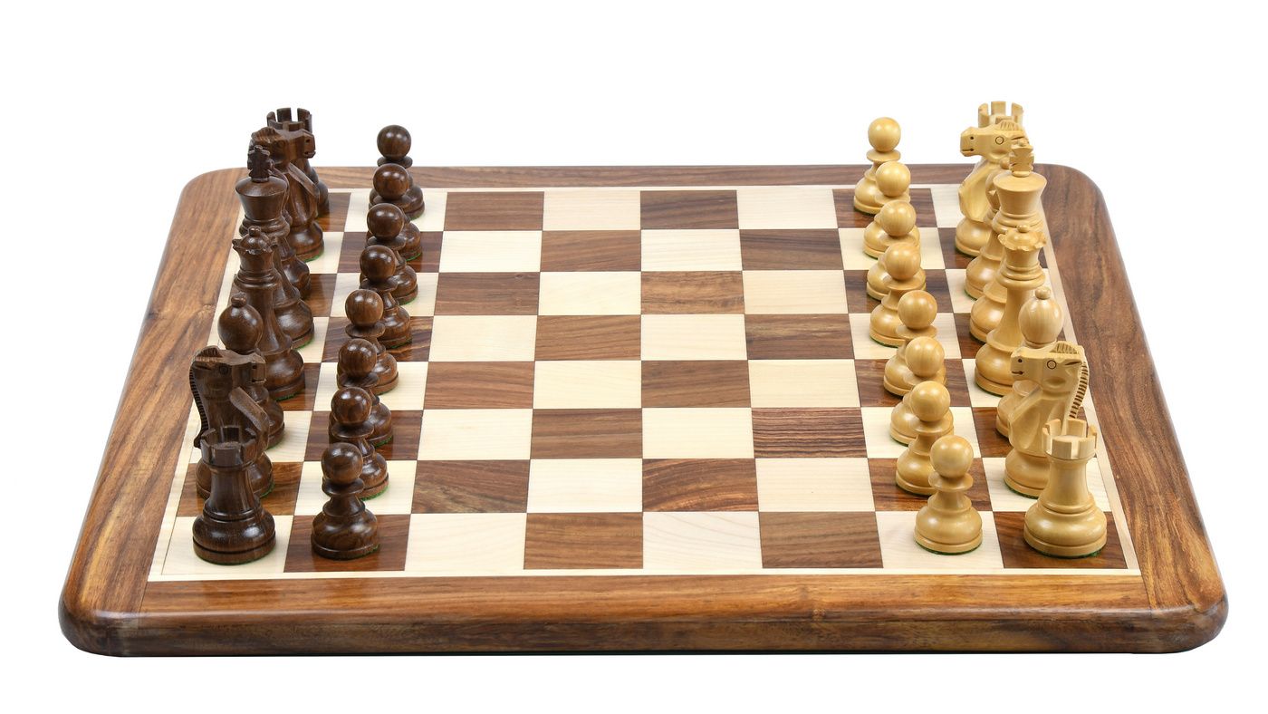 Combo of Reproduced 1972 Reykjavik Championship Series Chess Pieces in Sheesham & Box Wood - 3.7" King with Wooden Chess Board