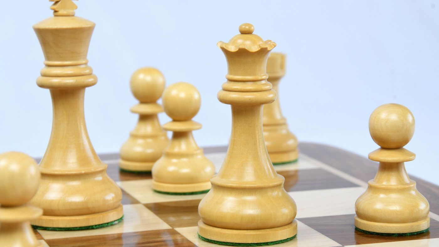 Combo of Reproduced 1972 Reykjavik Championship Series Chess Pieces in Sheesham & Box Wood - 3.7" King with Wooden Chess Board