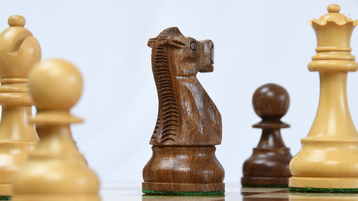 Combo of Reproduced 1972 Reykjavik Championship Series Chess Pieces in Sheesham & Box Wood - 3.7" King with Wooden Chess Board